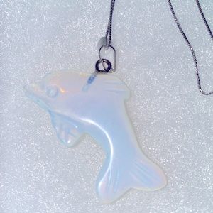Hippie Boho Opal Dolphin Silver 16” Neck…